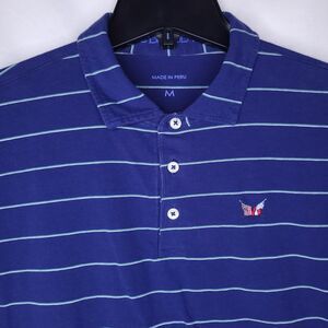 B Draddy Polo Shirt Mens Medium Striped Navy Blue Secession Golf Club Pima Cotto